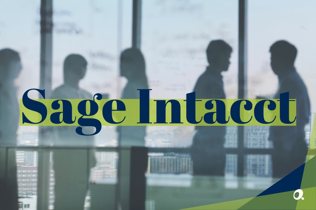 Sage Intacct on top of a blurred image of a finance team in discussion