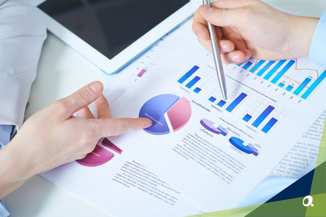 Group of colleagues analysing financial data.