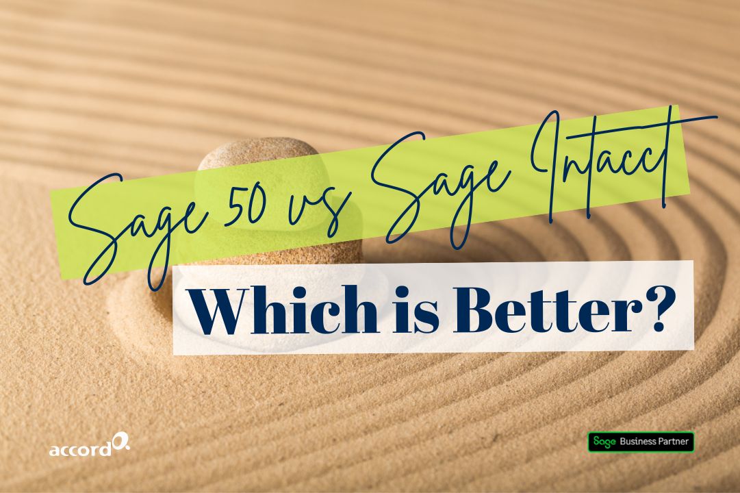 Decorative image with text reading "Sage 50 vs Sage Intacct: Which is Better?"