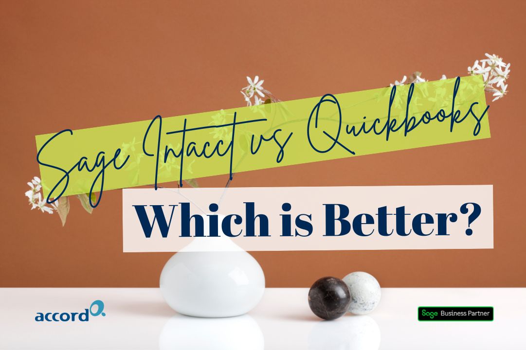 Decorative image with text reading "Sage Intacct vs QuickBooks: Which is Better?"