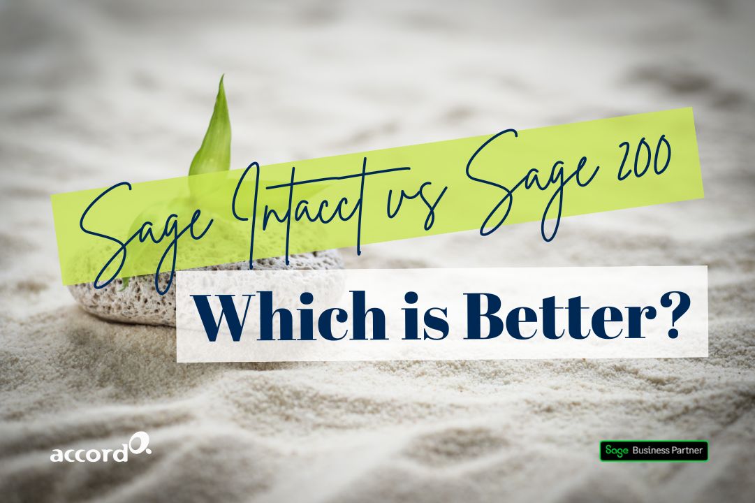 Decorative image with text reading "Sage Intacct vs Sage 200: Which is Better?"