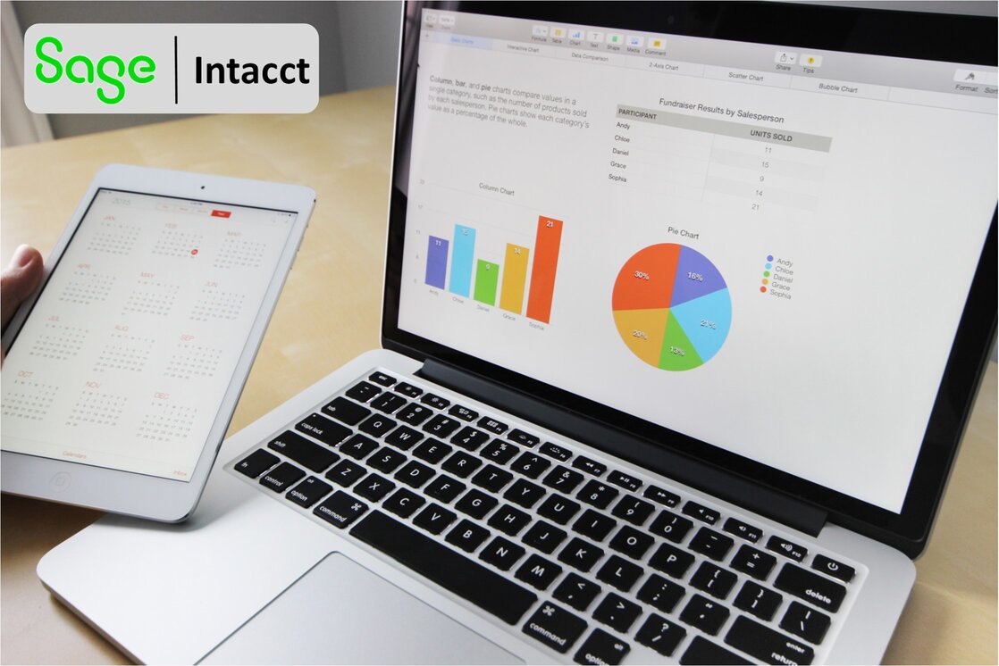 A laptop with Sage Intacct software